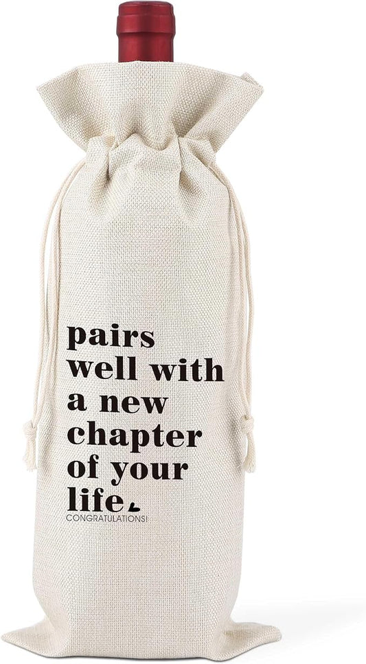 New Chapter, Fresh Start,Gift for Her, Gift for Him,Retirement Gift, Gifts for Co-worker,Gift for Promotion,New Job Gifts for Colleague,Coworker,Boss,Friends,Reusable Wine Bags With Drawstring,L13