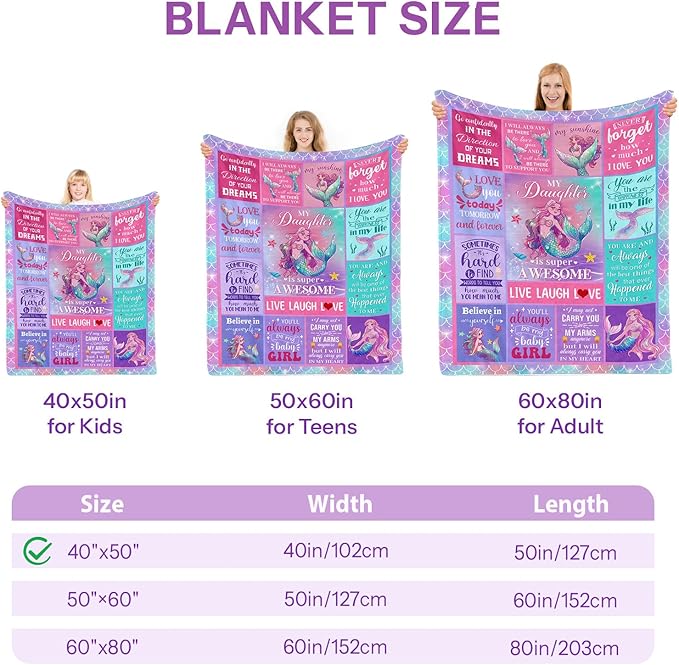 Mermaid Blanket, Birthday Gifts for Girls, Mermaid Gifts for Girls, Little Mermaid Blanket, Girl Birthday Gift Ideas Mermaid Birthday Decorations Blanket 40x50 in