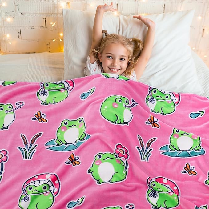 Cute Frog Blanket Glow in The Dark Blanket Frog Gifts for Kids Girls Frog Decor 50"x60"
