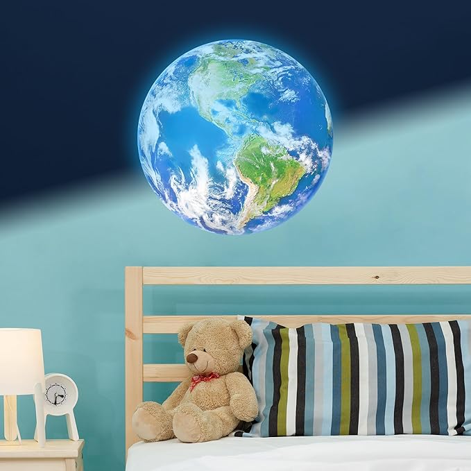 Glow in The Dark Earth for Ceiling, Luminous Planet Wall Sticker, Kids Bedroom Wall Decal, Sticky Fluorescence Earth, Gift for Boys and Girls (Blue)