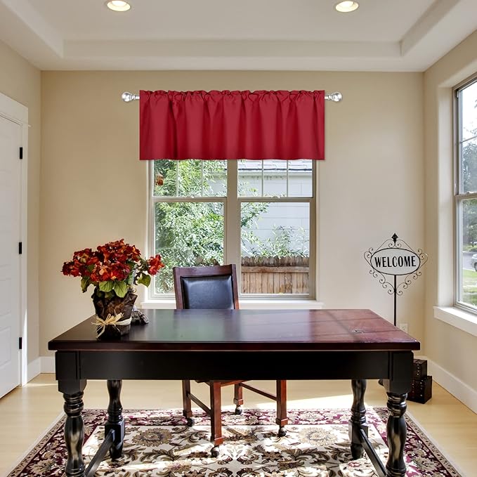 Red Valance for Windows 72x18 Inch Solid Thermal Insulated Blackout Rod Pocket Kitchen Short Curtain Toppers Valance for Bathroom Living Room 1 Panel