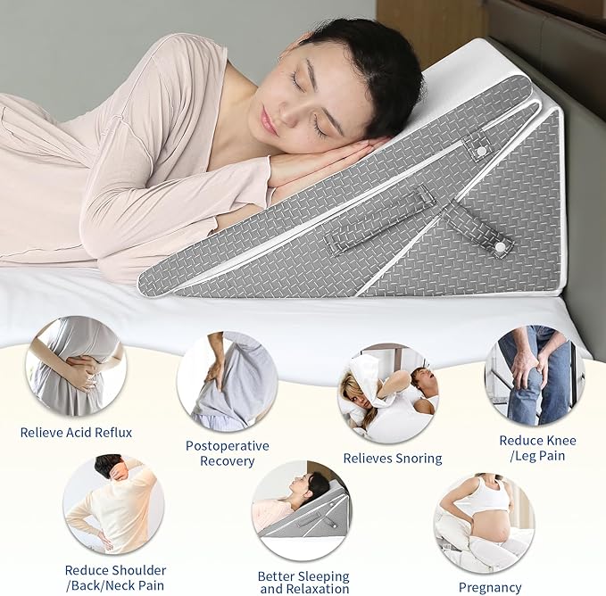 Bed Wedge Pillow for Sleeping, 7.5 & 9 & 11 & 12 Inch Adjustable Memory Foam Triangle Wedge Pillow Post Surgery for Back, Legs and Knee Support, Acid Reflux, Gerd, Heartburn and Snoring