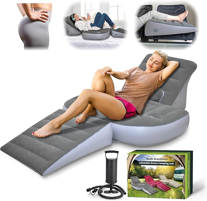 Nevife Inflatable 3pcs Bed Wedge Pillow Set with Hole-Reading Pillow&Back Support,Leg Pain Relief,Adjustable Pillows for Acid Reflux,GERD,Sleeping,Leg,Back Support-Restful Sleep and Travel (Gray)