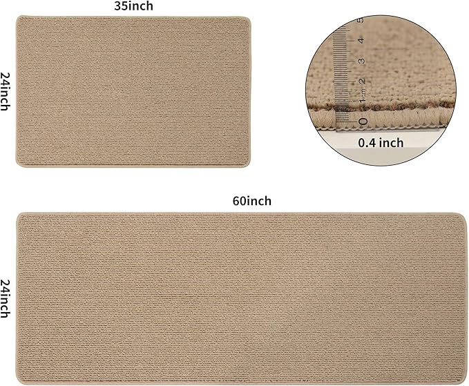 COSY HOMEER 24x35 Inch/24X60 Inch Kitchen Rug Mats Made of 100% Polypropylene Strip TPR Backing 2 Pieces Soft Kitchen Mat Specialized in Anti Slippery and Machine Washable,Beige
