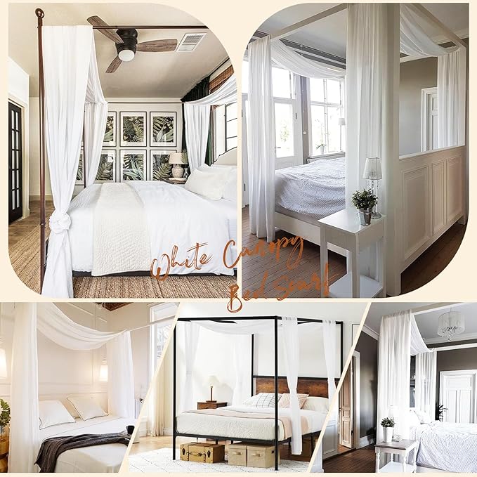 Showgeous 2 Panels Canopy Curtains White Canopy Bed Curtains 37.4" x 228" Bed Canopy Scarf for Full/Queen Bed Frame,Queen Canopy Bed Curtains,Sheer Bed Canopy Curtains Drapes Bed Tulle Canopy