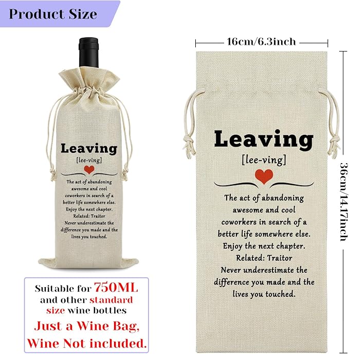 Farewell Gift Coworker Leaving Gifts for Coworkers Wine Bag for New Job Gifts for Colleague Drawstring Wine Bottle Bag Goodbye Gift for Boss Women Men Friends Reusable Burlap Wine Gift Bag