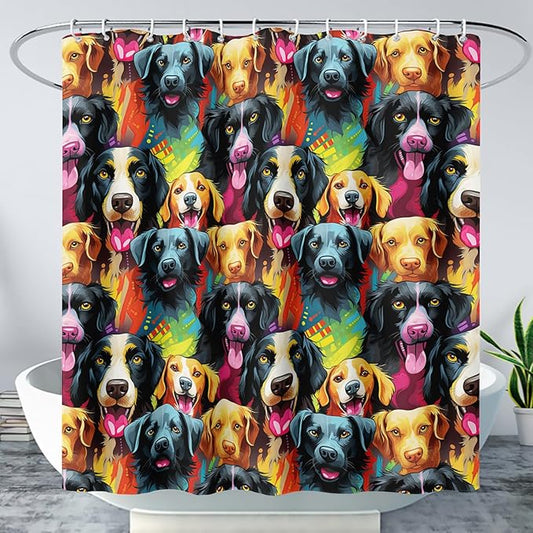 AILONEN Cartoon Dog Shower Curtain Set, Lovely Colourful Puppy Shower Curtain for Bathroom,Rainbow Gradient Puppy Waterproof Fabric Bath Curtain with Hooks,72" Wx84 H