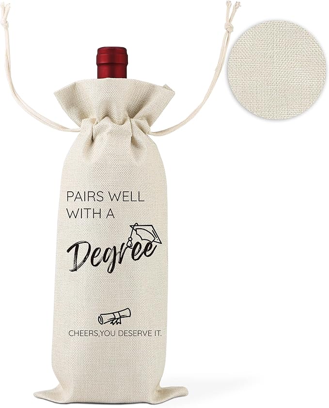 Pairs Well With A Degree,Graduation Gift,Graduation Wine Gift Bags,Congrats Grad,Graduation Party Favors Masters Degree Gift,Master's Degree Wine Label,Party Supplies,1 Drawstring Gift Wine Bag,Q26