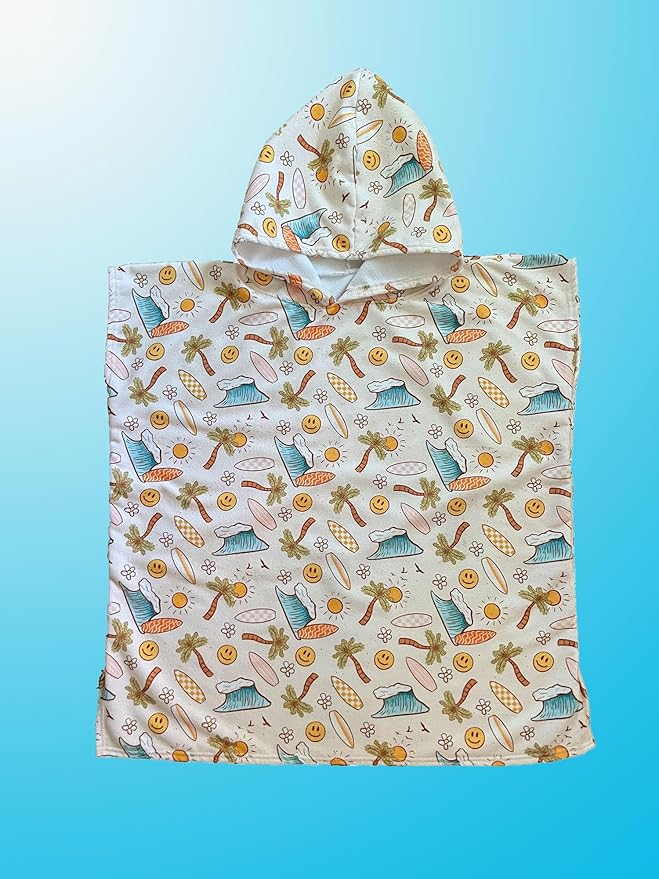 Kids Hooded Towel Poncho - Kids Beach Poncho - Kids Surf Poncho - Kids Pool Towel - Kids Beach Towel - Swim Coverup For Kids - Kids Beach Towel Poncho (Navy Blue Palm Trees)
