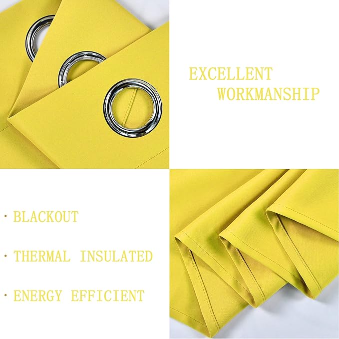 Bright Yellow Valance for Kitchen Windows Solid Gold Yellow Blackout Curtain Valance with Grommet for Bedroom Short Straight Drape Valance for Living Room 52X18 1 Panel