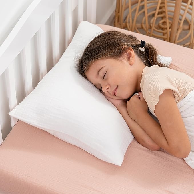 Comfy Cubs Toddler Pillow with Soft Muslin Pillowcase, 13"x18", White - Kids Pillow for Sleeping & Travel - Adorable & Comfortable Small Pillow - Kids Travel Pillow with Breathable Microfiber Fill