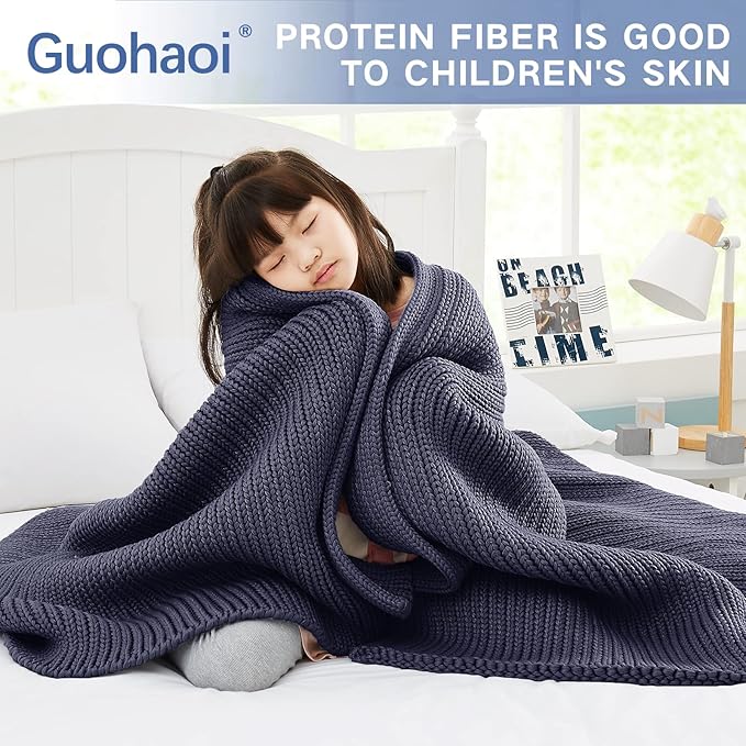 Knitted Weighted Blanket(Dark Grey 50"x60" 5lbs),Home Décor Cooling Throw Blanket for Hot Sleepers,Hand Made Chunky Knit Heavy Blanket Use on Twin Size Bed