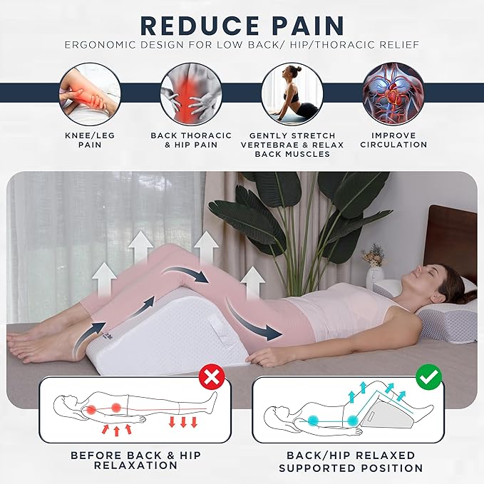 Leg Elevation Pillow Foam Wedge 10"- Ergonomic Lower Back Pain Relief - Knee Bed Pillow for Leg Pain - Post Workout Recovery, Circulation, Firm Support, Plush Removable Cover(Medium 10")