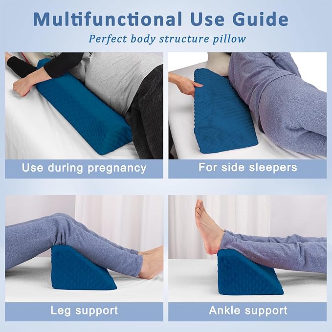 Wedge Pillow for Side Sleeping, Body Positioning Foam Wedge Pillow, Side Wedge Pillow for Sleeping Non-Slip Back Positioning Pillow for Bed Sore Wedge (Blue)