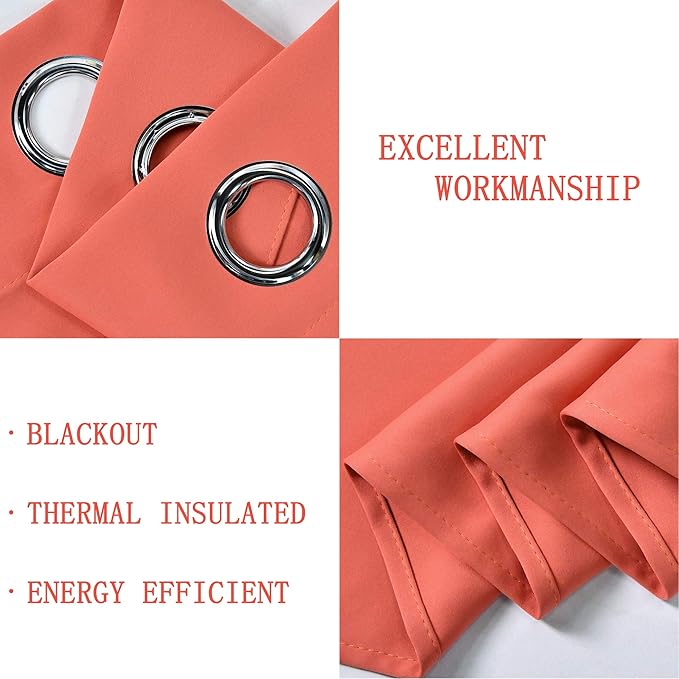 Coral Colored Valance for Bedroom Blackout Curtain Valance for Bathroom Window Treatment for Living Room Short Straight Drape Valance for Bedroom Kids Room 42X18 Inch 1 Panel