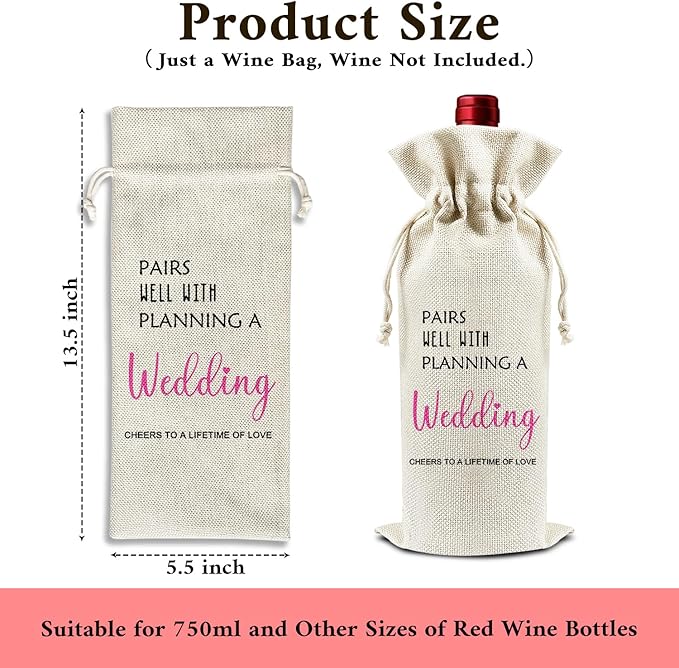 Pairs Well With Planning A Wedding - Gifts for Newlyweds Wine Bags, 1 PC Reusable Drawstring Burlap Wine Bottle Bags, Wedding Gifts for Bride Groom, Wine Gift Bag Wine Accessories -37
