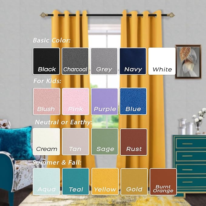 Mrs.Naturall Yellow Kitchen Window Curtains Over Sink,Blackout 45 Inch Length Cafe Curtain Blinds for Sunflower & Lemon Kitchen Decor