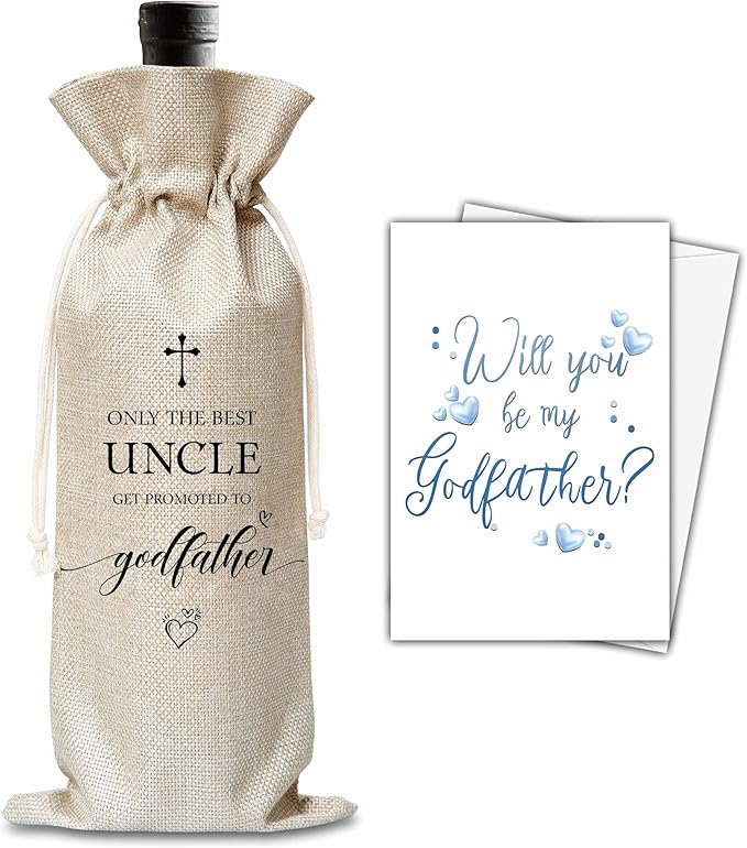 Xanev Godfather Wine Gift Bag For Men, Godfather Proposal Gifts, Best Uncle Wine Bag, Baptism Gifts For Godfather Uncle From Godchild, Birthday Wine Party Favors Decor, B03