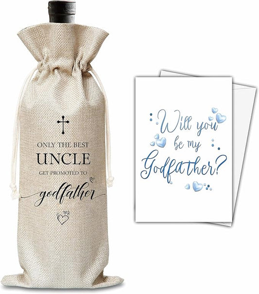 Xanev Godfather Wine Gift Bag For Men, Godfather Proposal Gifts, Best Uncle Wine Bag, Baptism Gifts For Godfather Uncle From Godchild, Birthday Wine Party Favors Decor, B03
