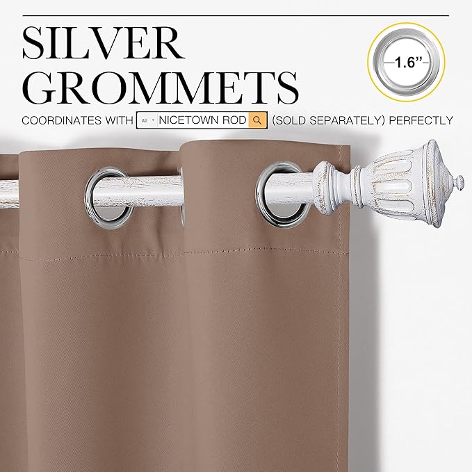 NICETOWN Bedroom Blackout Curtains and Drapes - Window Treatment Thermal Insulated Solid Grommet Blackout Draperies for Bedroom (Set of 2 Panels, 55 by 90 Inch, Cappuccino)
