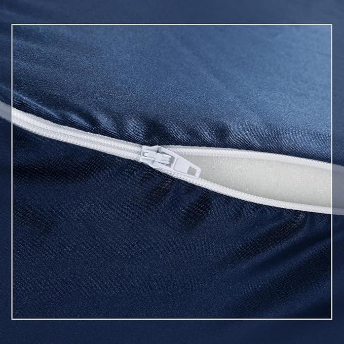HOMBYS Satin Bed Wedge Pillow Cover Silky & Smooth Wedge Pillowcase 1 Pack 24x24x10, Soft & Breathable, Removable & Machine Washable-Zipper Design (Pillow Not Include),Navy Blue