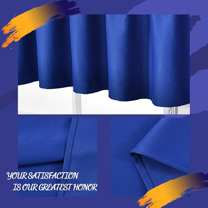 Royal Blue Valance for Windows 42x18 Inch Solid Thermal Insulated Blackout Rod Pocket Kitchen Short Curtain Toppers Valance for Bathroom Living Room 1 Panel