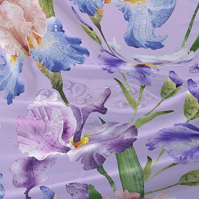 AILONEN Floral Shower Curtain, Pretty Purple Iris Pattern Shower Curtain Set for Girls Boys Teens Kids,Fantasy Vintage Flower Fabric Shower Curtains for Bathroom,72" W*96" H