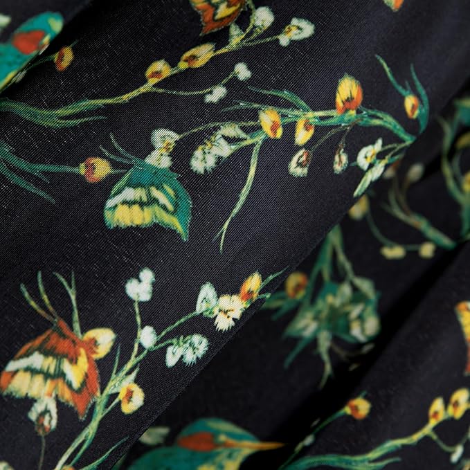 Leeva Birds & Butterflies Printing Curtain Valances, Rod Pocket Boho Short Drapes for Kitchen, Pom Pom Tasseled Small Window Treatment for Bathroom, 52 x 18, 1 Piece