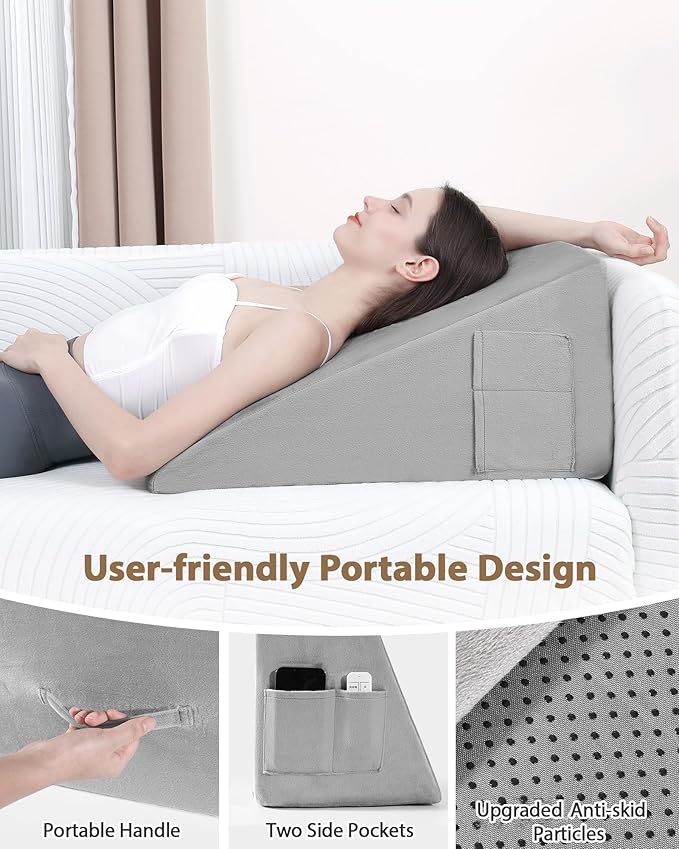 Wedge Pillow for Sleeping, 10 Inch Bed Wedge Pillow for After Surgery with Memory Foam Top, Triangle Pillow for Acid Reflux, Sleep Apnea, Heartburn, Back Pain Relief - Removable Cover Included