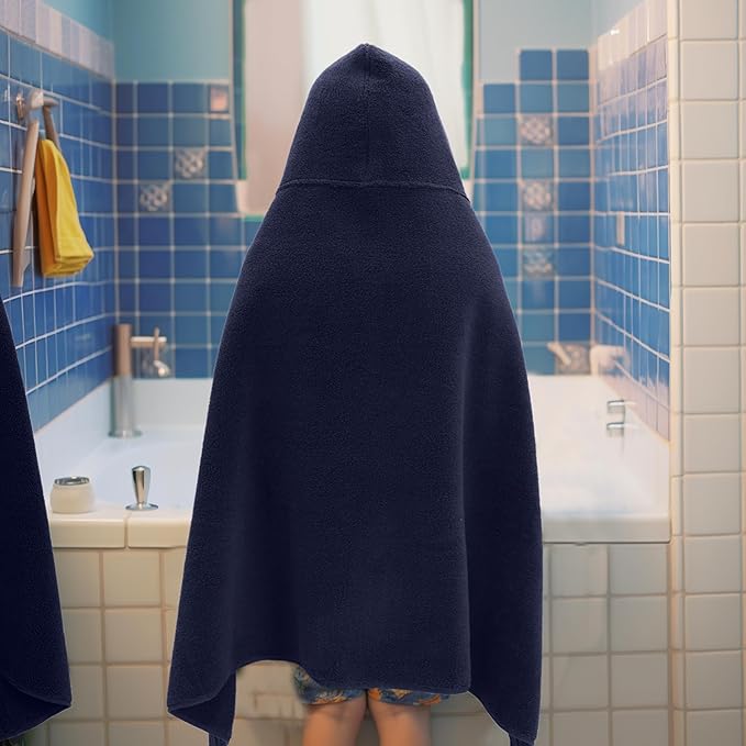 Hooded Bath Towel Wrap -Super Zero Twist 100% Cotton Large Oversized Hooded Kids Towel - Toddler Shower Pool Beach Towel - Super Soft Absorbent Quick Dry Easy Care Gift - 30 x 54 - Navy