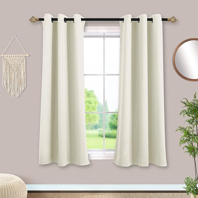 Mrs.Naturall Short Window Curtains 2 Panel Sets for Bedroom,Colored Cream Blackout Curtains 45 Inches Long