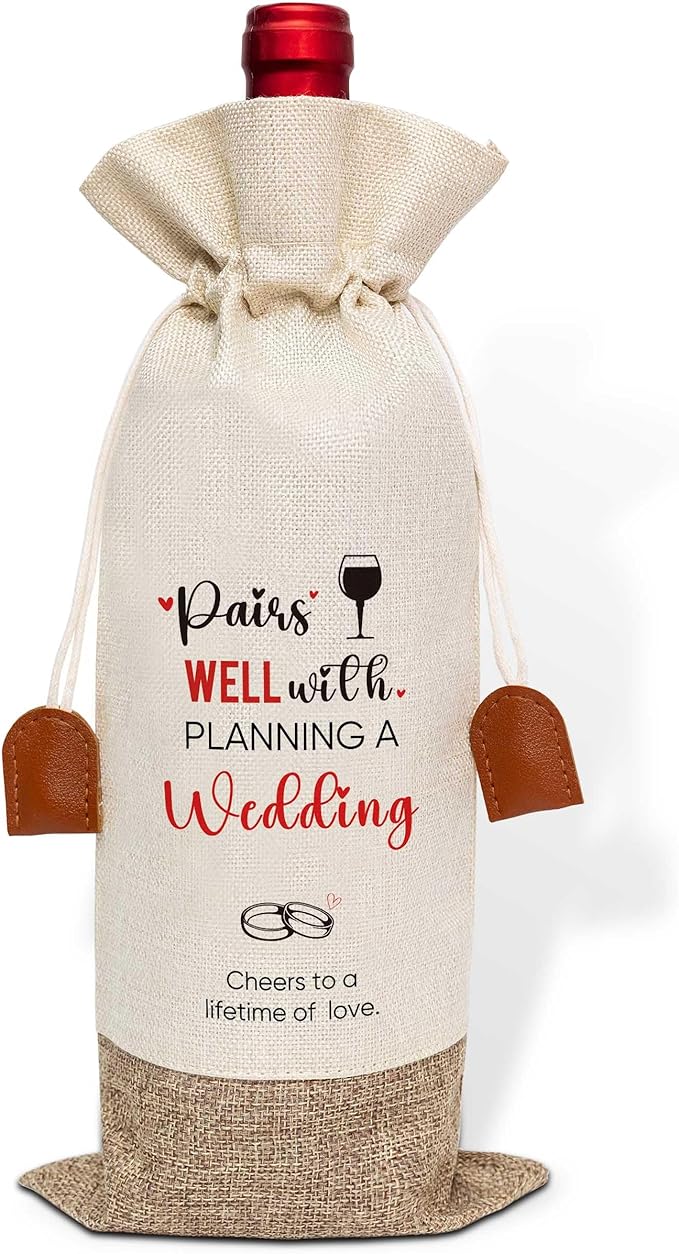 Wedding Wine Bag, Engagement Gifts for Couples, Cotton Linen Wine Gift Bag With Drawstring, Mr and Mrs Marriage Wedding Gifts, Bridal Shower Gift for Women Besties Friends, Bachelorette Party-25