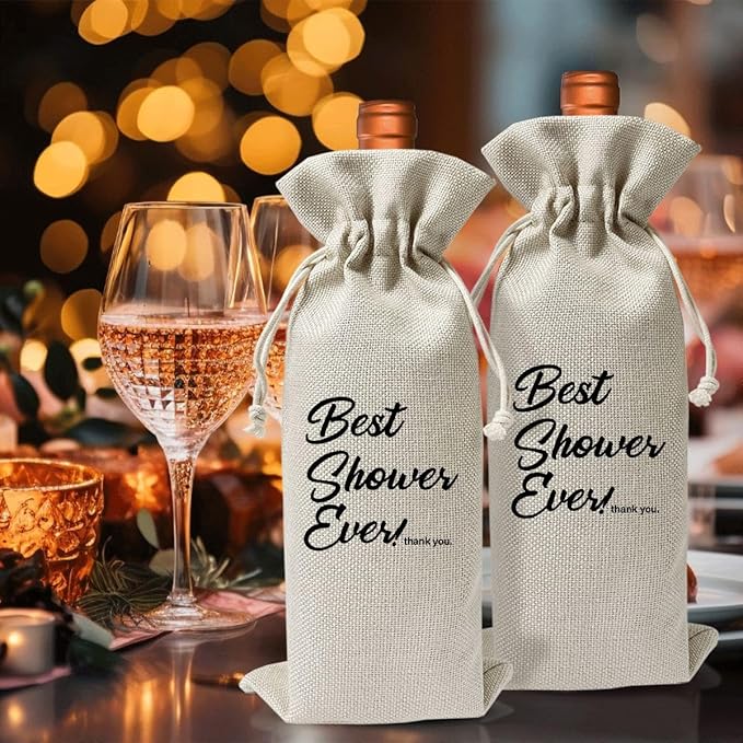 Best Shower Ever Wine Bag Gift, Shower Host Gift Ideas, Bridal Shower Host Gift, Baby Shower Host Gift, Party Host Gift, Reusable Burlap With Drawstring Gift Bag