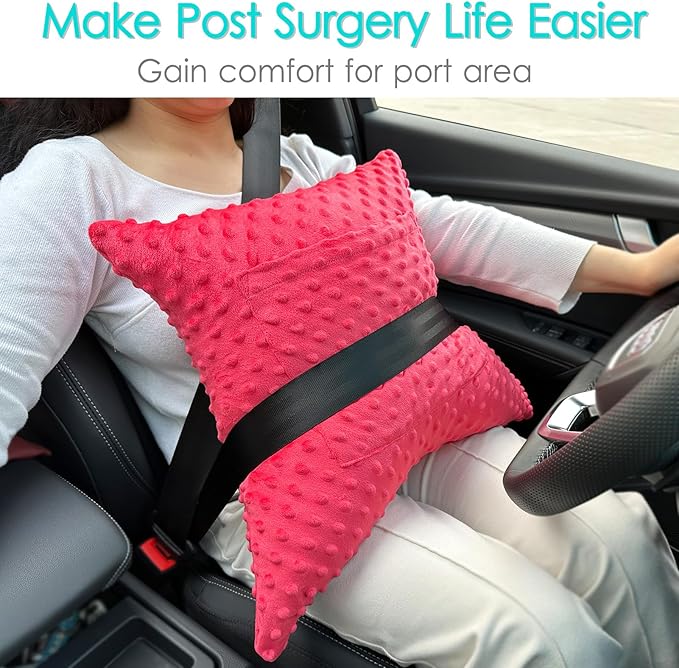 Heart Surgery Pillow Cough Recovery Pillows with 2 Pockets for Open Heart Surgery Bypass Mastectomy Breast Cancer Lumpectomy Chemo Port Pacemaker Broken Ribs Must Have Gifts Minky Dot Red