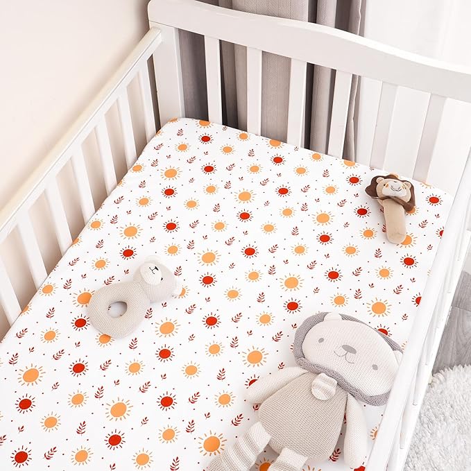 PHF Soft Crib Sheet Fitted, 2 Pack Baby Sheets for Boys Girls, 28x52x9in Fits Standard Crib and Toddler Mattresses, Silky Comfy Breathable Polyester Baby Mattress Sheets, Rainbow