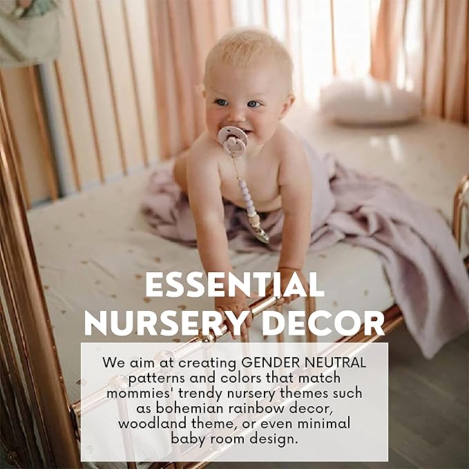 Chippi & Co Little Rainbow Tan Boho Muslin Cotton Fitted Crib Sheet for Baby Standard Size Mattress, boy and girl Unisex Nursery Bedding 52x28x9''