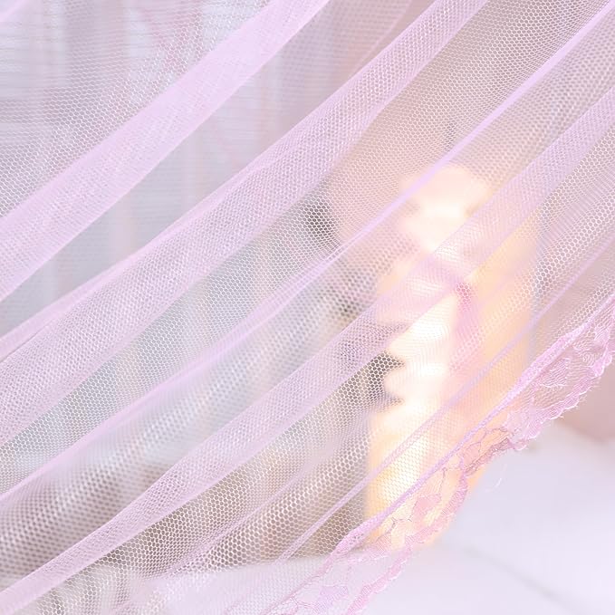 Bed Canopy, Princess Bed Curtain Net for Girls & Adults，Three-Doors Rectangle Lace Dome Netting (Baby Pink, Queen)