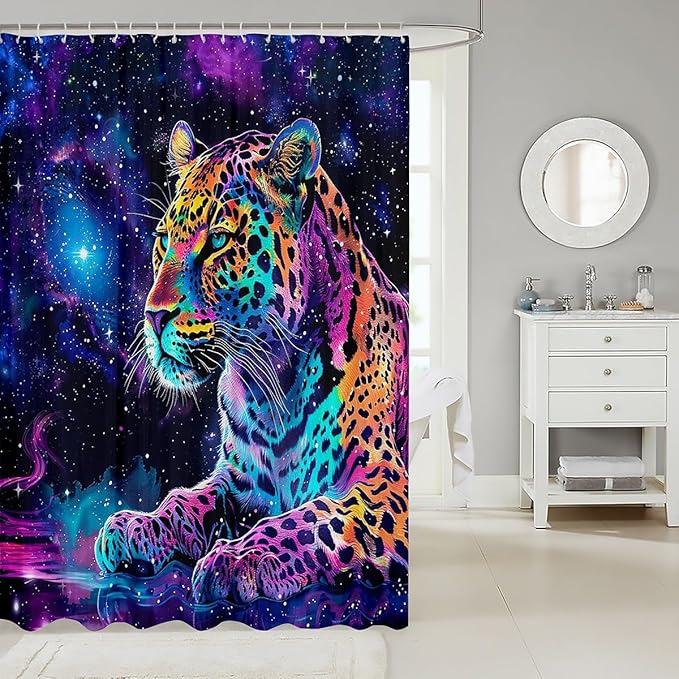 Feelyou Leopard Shower Curtain Blue Leopard Bath Curtain Frighting Leopard Bathroom Shower Curtain Set Kids Leopard Kids Bathroom Accessories Wild Leopard 72"x84"