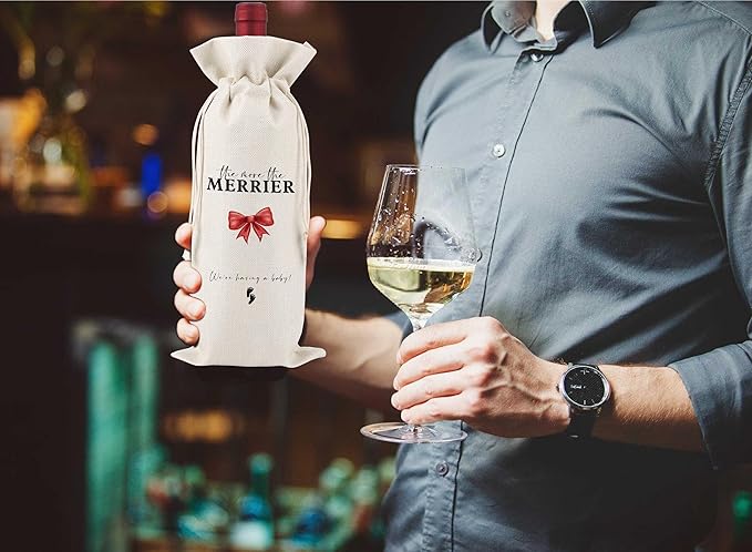 The More The Merrier Wine Bags Gifts,Gender Neutral Pregnancy Announcement Wine Bags,Baby Announcement,Baby Announcements Ideas,Pregnancy Announcement for Dad,Reusable Wine Bags With Drawstring,L31