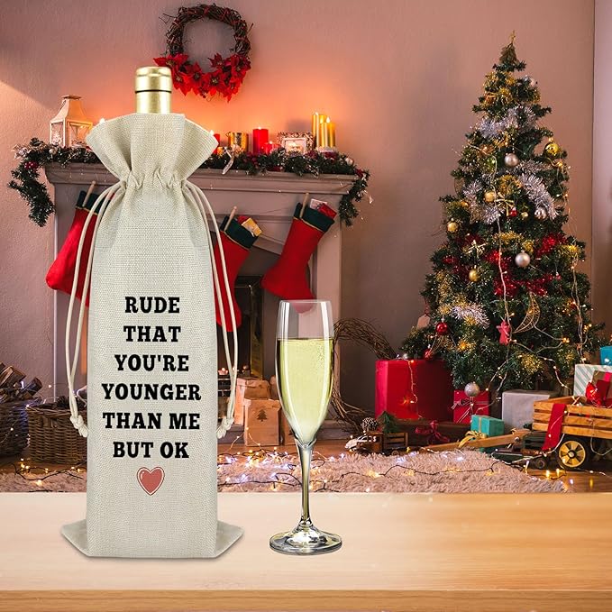 Birthday Gifts for Women Funny Birthday Wine Bags Happy Birthday Gift for Daughter Grandma Reusable Drawstring Burlap Wine Wrap Bag 18th 20th 30th 40th 50th 60th 70th Birthday Gift for Mom Friends