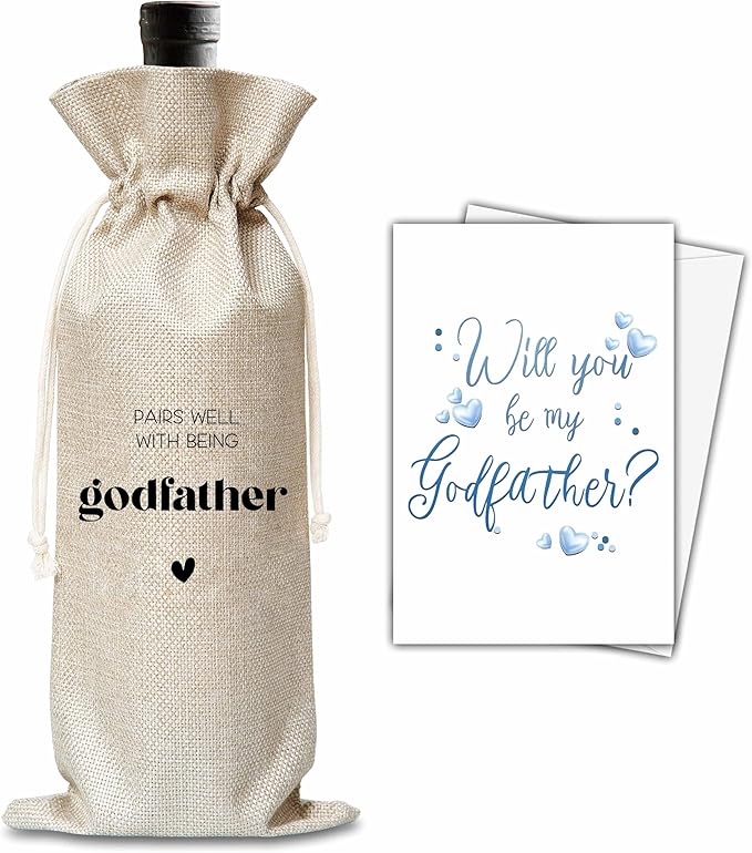Xanev Godfather Wine Gift Bag For Men, Godfather Proposal Gifts, Pairs Well With Becoming Godfather Wine Bag, Baptism Gifts For Godfather From Godchild, Birthday Wine Party Favors Decor, B02