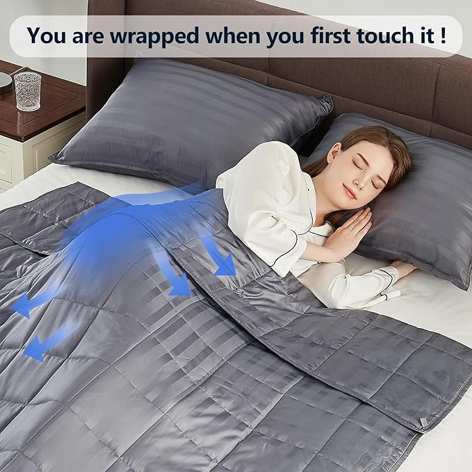 Weighted Blanket(48"x72" 10lbs) Weighted Blanket Cooling Blanket for Sleeping,Throw Size Breathable Blanket with Premium Glass Bead(Stripe Grey)