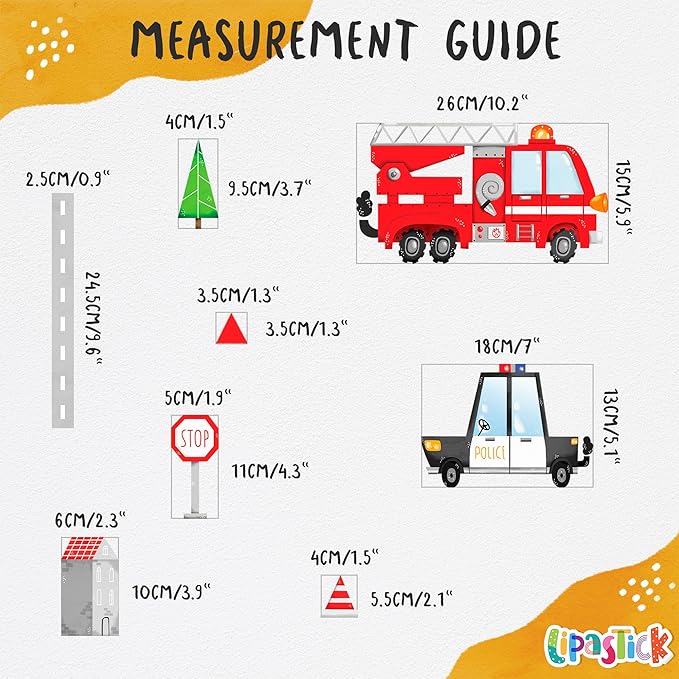 Car Wall Decals for Kids by Lipastick - Transports Wall Stickers Peel and Stick Truck Stickers - Wall Decals for Boys Kids Baby Room - Construction Cars City Wall Decor Removable S Size