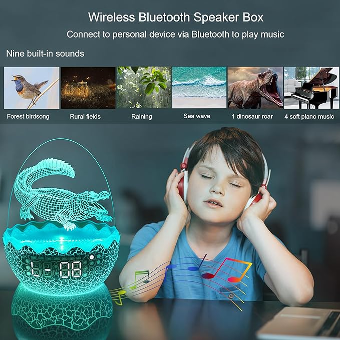 Alligator Egg Night Light for Bedroom, Remote Control & White Noise Bluetooth Speaker, 14 Colors LED Night Lights for Kids Room, Best Gift & Decoration for Children's and Adults' Bedroom
