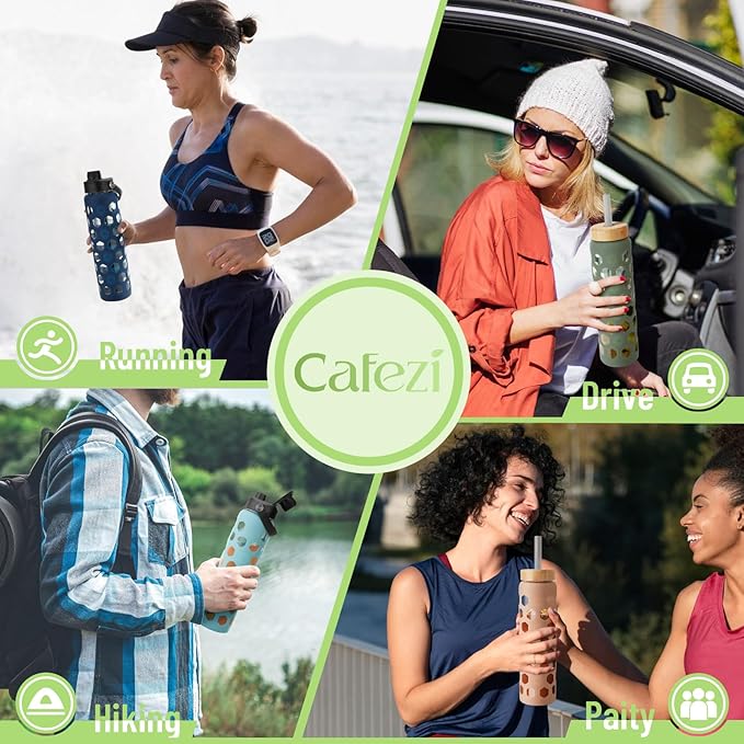 32oz Glass tumblers Water Bottles with Straw and 2 Lid