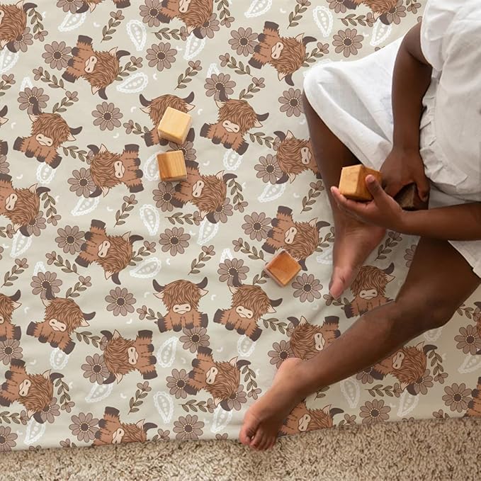 Boho Highland Cow Paisley Floral Baby Blanket Girls Gift, Beige Western Cowgirl Flower Flannel Fleece Nursery Bed Blankets, Soft Lightweight Newborn Infant Toddler Kids Crib Bedding 50 x 60