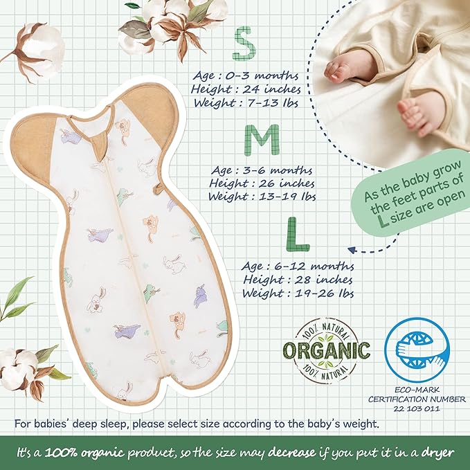 Swaddle, Cool Air mesh, Help Baby Safely Transition from Being swaddled Sleeves Open Free Before Rolling Over, Sleeping Bag Wearable Blanket (Large 6-12 Months | 19-26lbs | Rabbit)