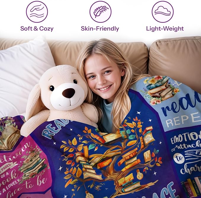 Book Lovers Gift Throw Blanket, Book Lovers Gifts Blanket, Book Reader Gifts, Blanket Gifts for Book Lovers, Gifts for Book Lovers Women on Birthday Christmas Graduation 50x60 in