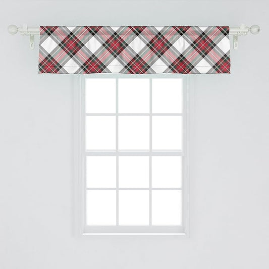 Ambesonne Tartan Window Valance, Traditional Plaid with Diagonal Lines and Rhombuses Scottish Culture Inspirations, Curtain Valance for Kitchen Bedroom Decor with Rod Pocket, 42" x 12", Multicolor