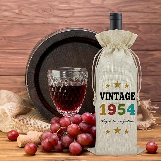Sazuwu Vintage 1954 Gifts for Women Men Wine Bag Happy 70th Birthday Mom Gifts 70 Year Old Birthday Gifts for Dad Wine Accessories Gifts for Wine Lovers Turning 70 Gifts for Grandma Grandpa